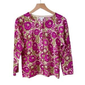 Garnet Hill merino wool floral cardigan sweater size M medium